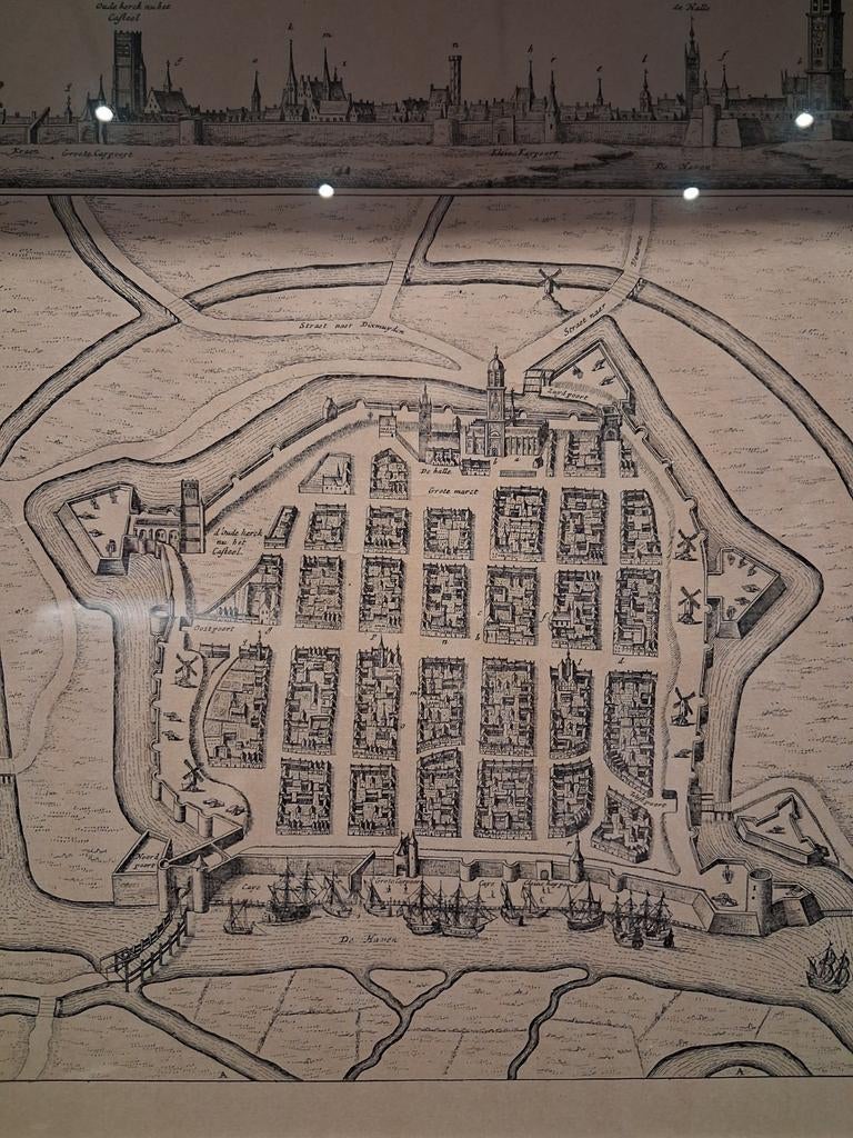 Oude kaart van Nieuwpoort, Enlèvement, Vue urbaine, Autres techniques, Avec texte