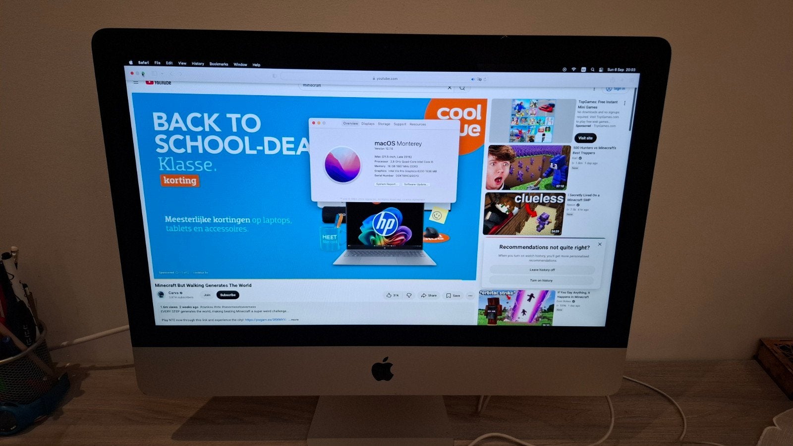 iMac 21,5 inch i5 16gb Ram SSD 1to (2015), Informatique & Logiciels, Enlèvement