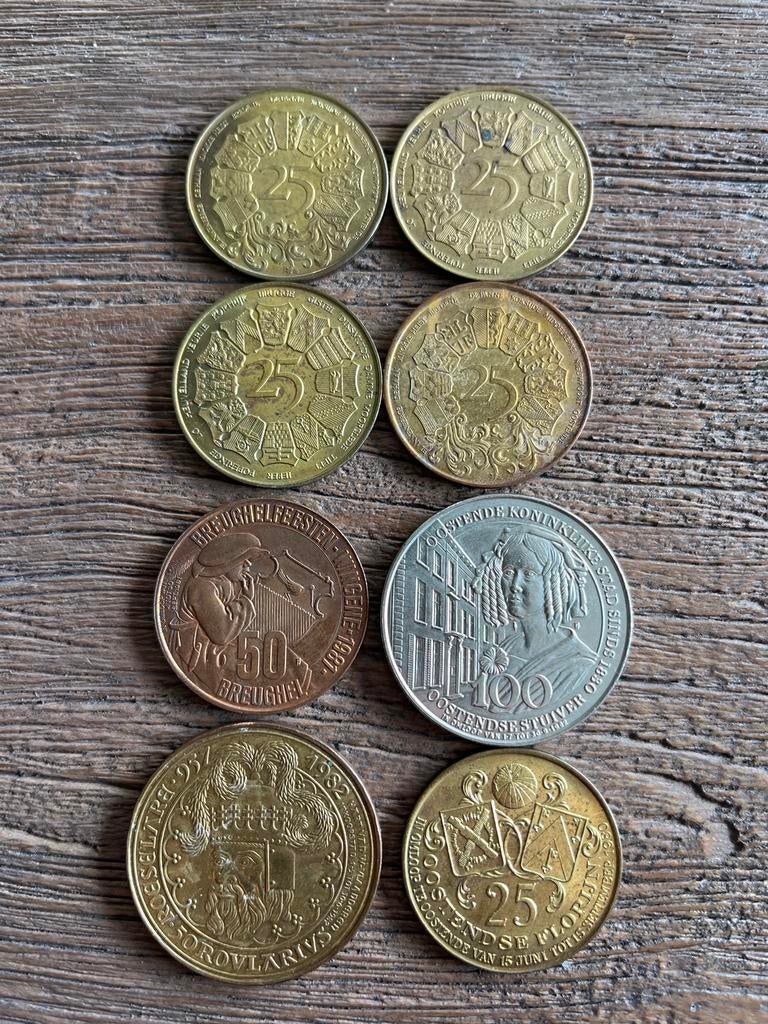 Lot Belgische penningen/medailles West-Vlaanderen (jaren 80), Postzegels en Munten, Ophalen of Verzenden, Overige materialen