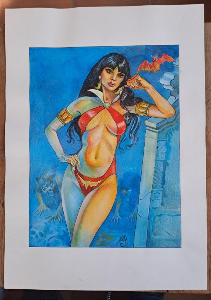 Originele aquarel Vampirella, Enlèvement ou Envoi