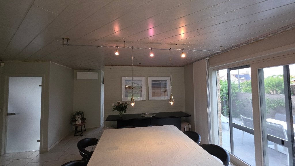 Design railverlichting met hanglampen incl. transformator, Huis en Inrichting, Lampen | Hanglampen, Ophalen, Gebruikt