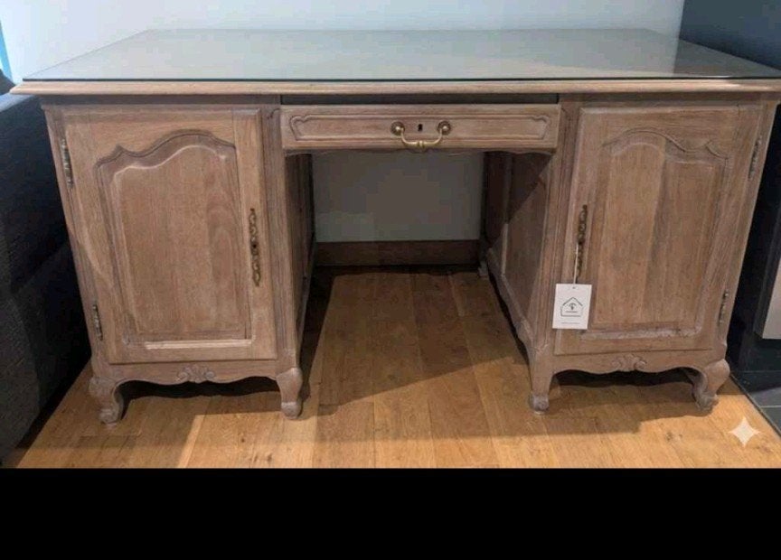 bureau avec vitre de protection en bois, Maison & Meubles, Bureaux, Vintage, Enlèvement, Bois