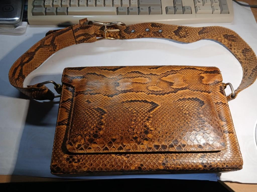 Vintage handtas in slangenleer(phyton), Handtassen en Accessoires, Tassen | Damestassen, Ophalen of Verzenden, Handtas