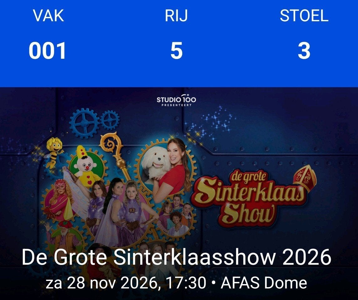 Billets pour le Grand Sinterklaas Show 2026, Tickets & Billets, Trois personnes ou plus, Ticket ou Carte d'accès