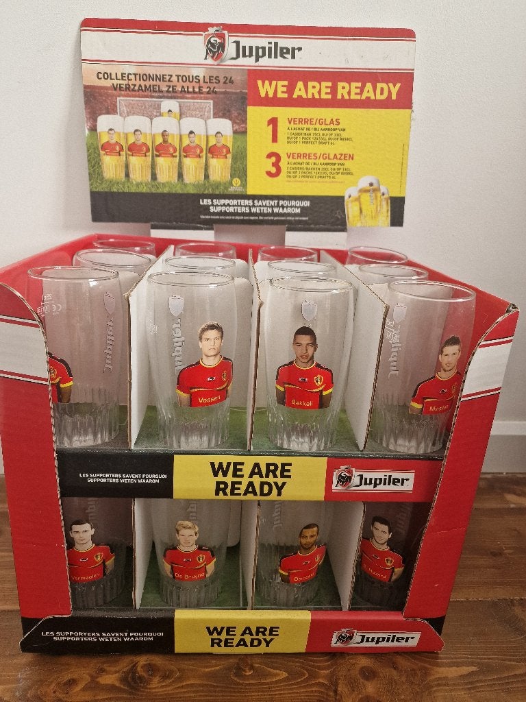 Jupiler Rode Duivels glazen – 26 stuks + originele doos, Collections, Marques de bière, Comme neuf, Verre ou Verres, Jupiler, Enlèvement