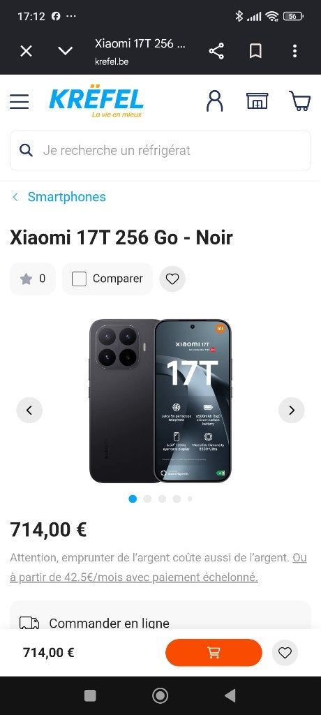 Xiaomi 17t neuf boite scellé  450 euro sort du magasin., Enlèvement ou Envoi, Neuf, Noir