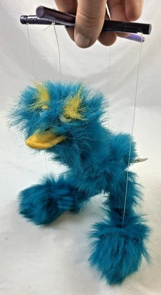 Doozy marionet vogel blauw pluche handpop beweegbaar, Overige merken, Overige typen, Blauw, Zo goed als nieuw