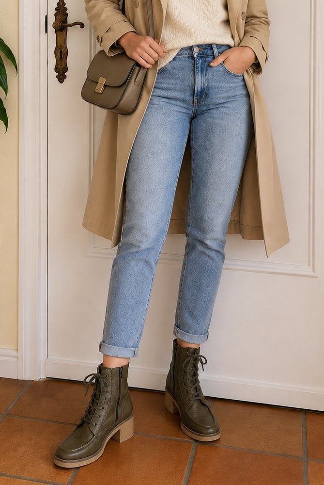 Bottes à lacets en cuir DL Sport vert olive — taille 42, Enlèvement ou Envoi, Autres couleurs, Boots et Botinnes, Porté