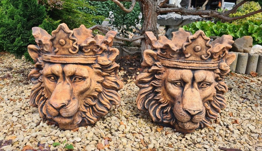 2 beton leeuw bloempotten, Tuin en Terras, Ophalen, Nieuw, Beton, Dierenbeeld