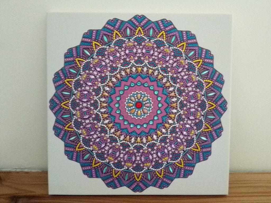 Toile mandala, Neuf, Tapisserie murale, 30 cm, Fait main