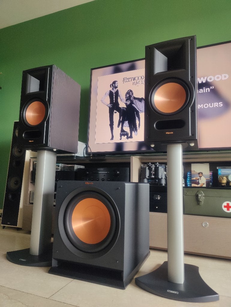KLIPSCH RB-81 II + R-112SW (MSRP 1450€), Comme neuf, Enlèvement, 150 watts ou plus, Enceinte d'étagère