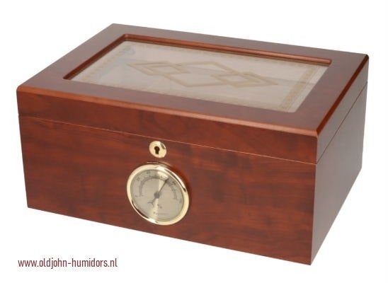 HUMIDOR MERK ANGELO - BRUIN MET GLAS – SLOT – INZETTRAY  H10, Envoi, Neuf, Boite à tabac ou Emballage