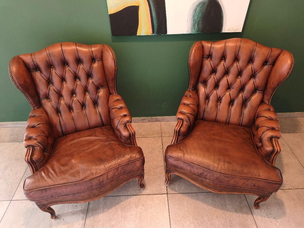 Ensemble de 2 chaises en cuir Queen Anne Chesterfield, Enlèvement