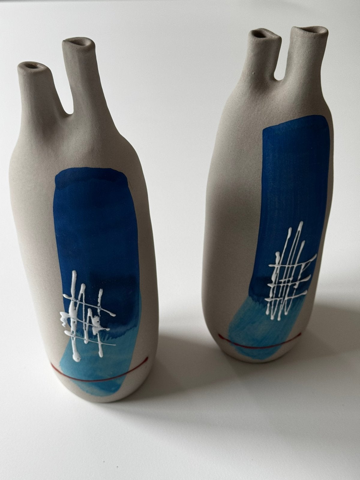 Paire de vase en céramique melange geometries et couleurs, Enlèvement ou Envoi