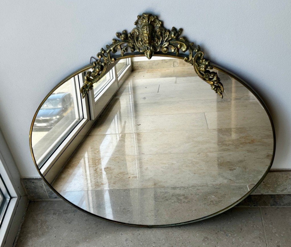 Rococo spiegel met putto 1960s, Ophalen of Verzenden, Ovaal, 50 tot 100 cm, Minder dan 100 cm