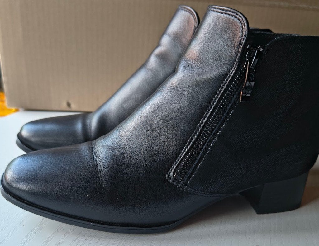 Ara High Soft Zwarte Leren Enkellaarsjes – Maat 40 (UK 6.5), Kleding | Dames, Zwart, Lage of Enkellaarzen, Ophalen of Verzenden