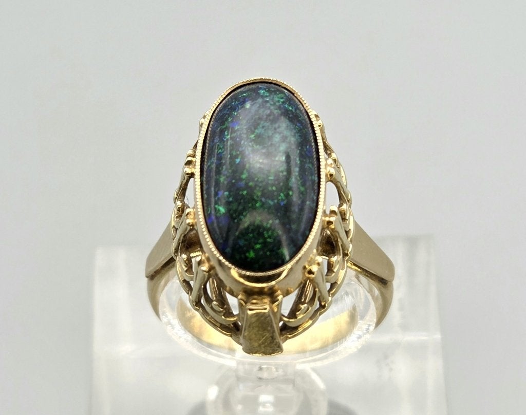 Gouden Vintage ring prachtig groen edelsteen opaal. 2026/545, Handtassen en Accessoires, Ringen, Overige kleuren, Ophalen of Verzenden