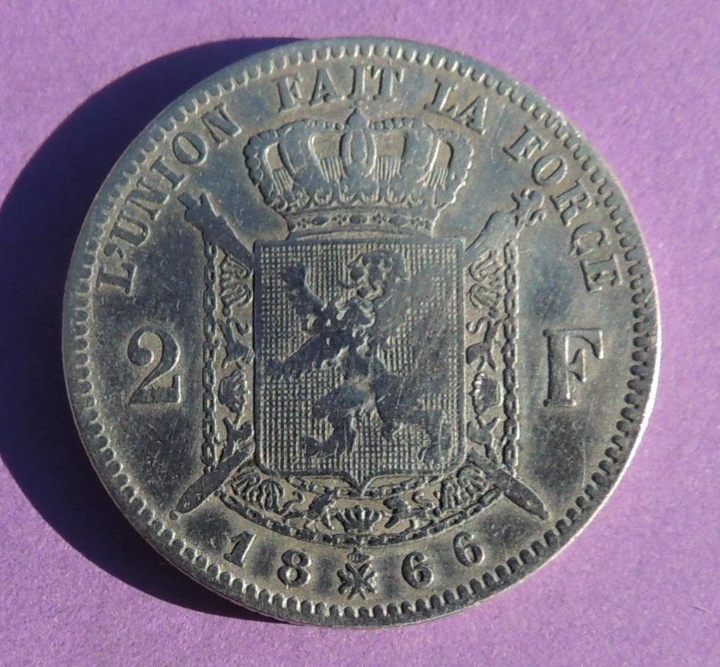 1866 2 francs Léopold 2, Envoi, Argent, Monnaie en vrac