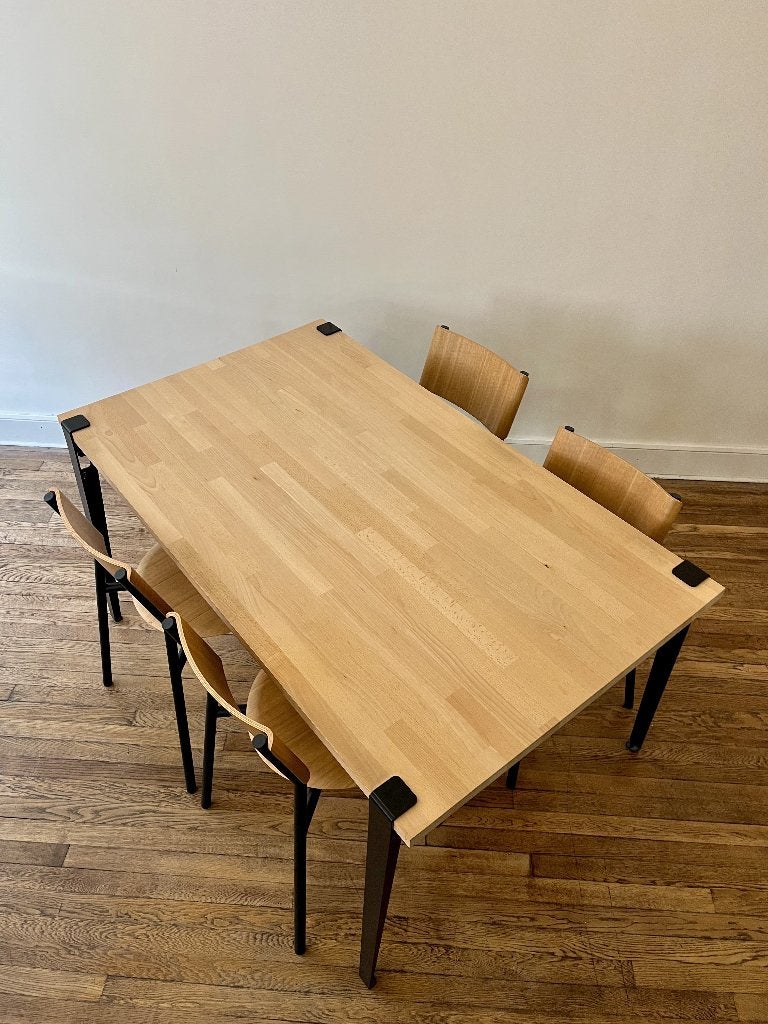 Table + 4 chaises en bois massif, Maison & Meubles, Quatre personnes, 150 à 200 cm, Comme neuf, Enlèvement