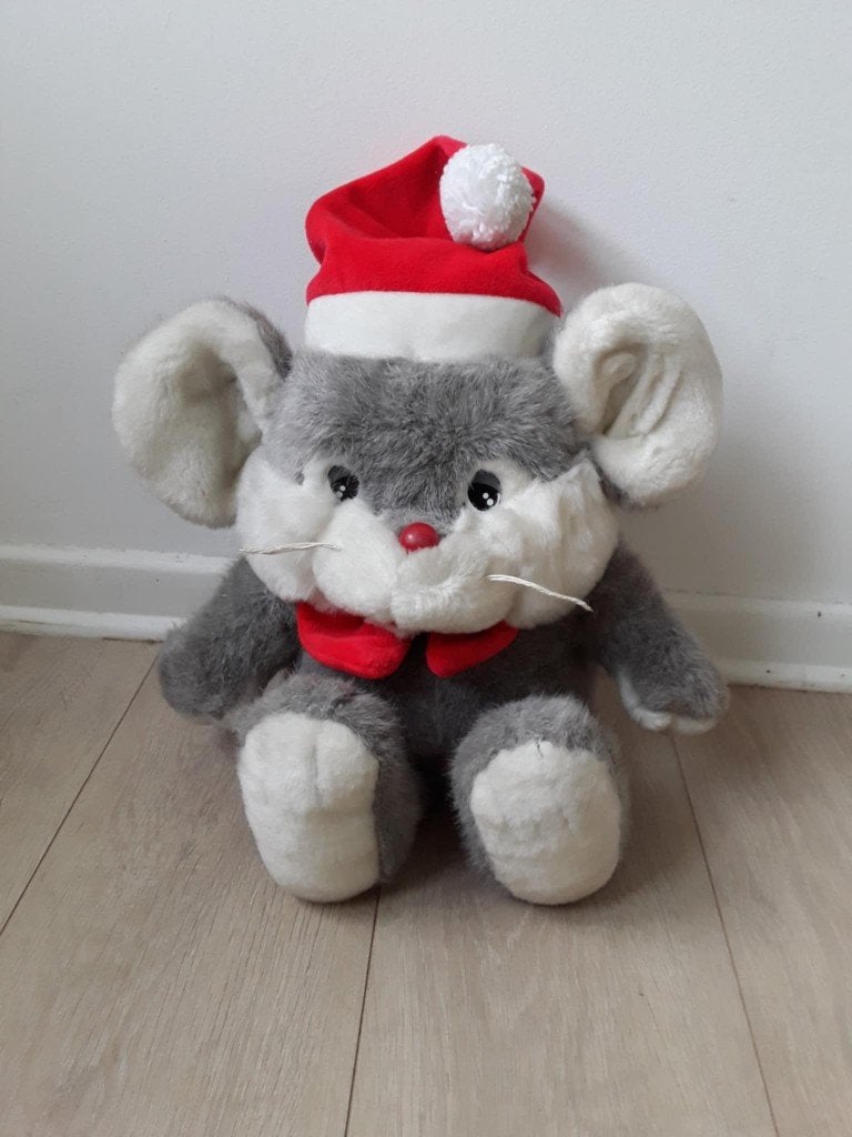 Grande peluche souris avec chapeau de Noël, Enlèvement ou Envoi, Utilisé, Souris