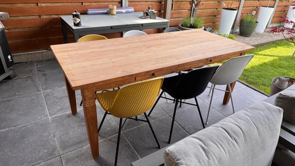 Teak eettafel 200x89x80 - stoelen niet inbegrepen!, Tuin en Terras, Ophalen, Zo goed als nieuw
