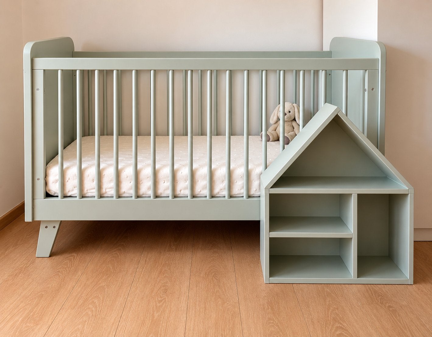 Lit bébé Scandi + matelas + armoire cottage - vert menthe, Enlèvement, Utilisé, Lit