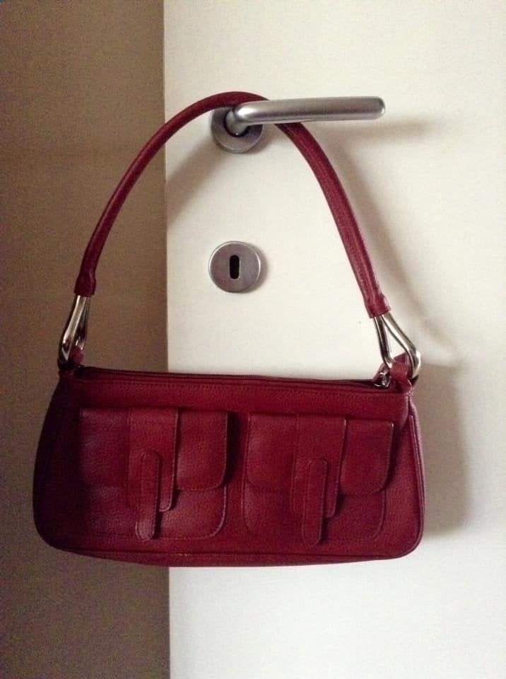 Sac baguette vintage Y2K en cuir bordeaux style cargo, Enlèvement ou Envoi, Comme neuf, Autres couleurs, Cuir