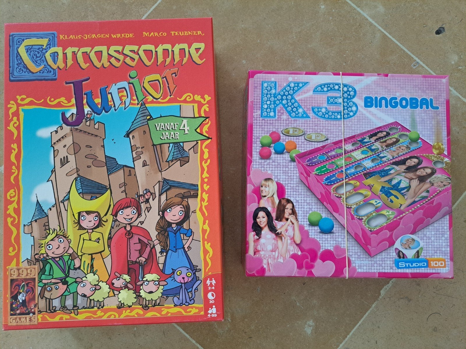 Carcassonne junior en K3 bingobal, Drie of vier spelers, Ophalen of Verzenden, Gebruikt, 999 Games