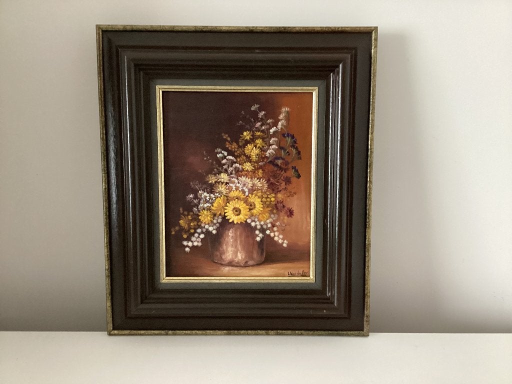 Vaas met bloemen, Antiek en Kunst, Doek, Realistisch, Gesigneerd, Olieverf