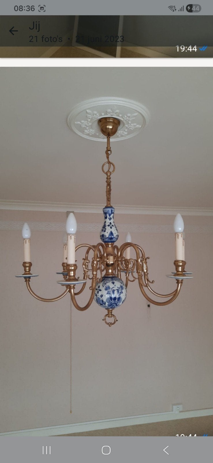 Kroonluchter met delfts blauw, Ophalen