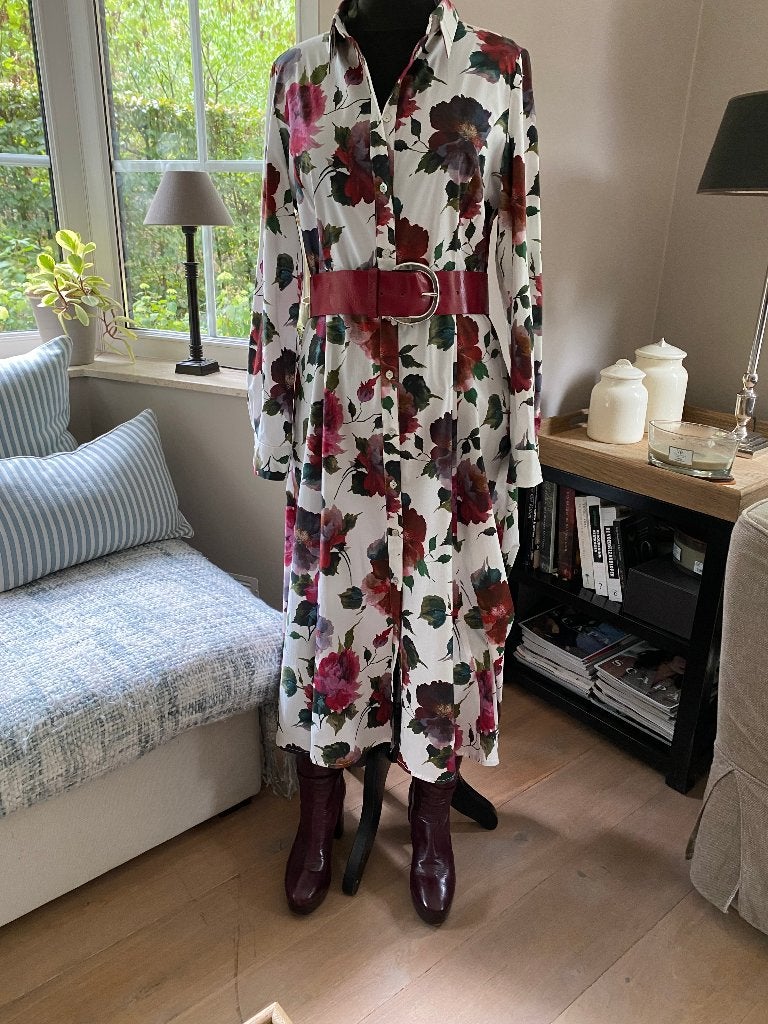 SCAPA katoenen jurk met bordeauxrode bloemenprint - 40, Maat 38/40 (M), Scapa, Meerkleurig, Ophalen of Verzenden