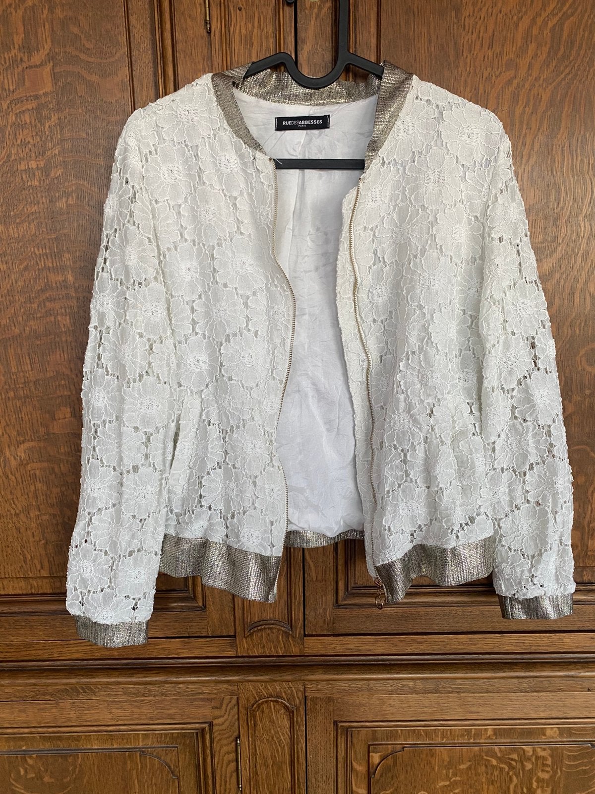 Bomber blanc dentelle, Enlèvement ou Envoi, Comme neuf, Taille 36 (S), Blanc