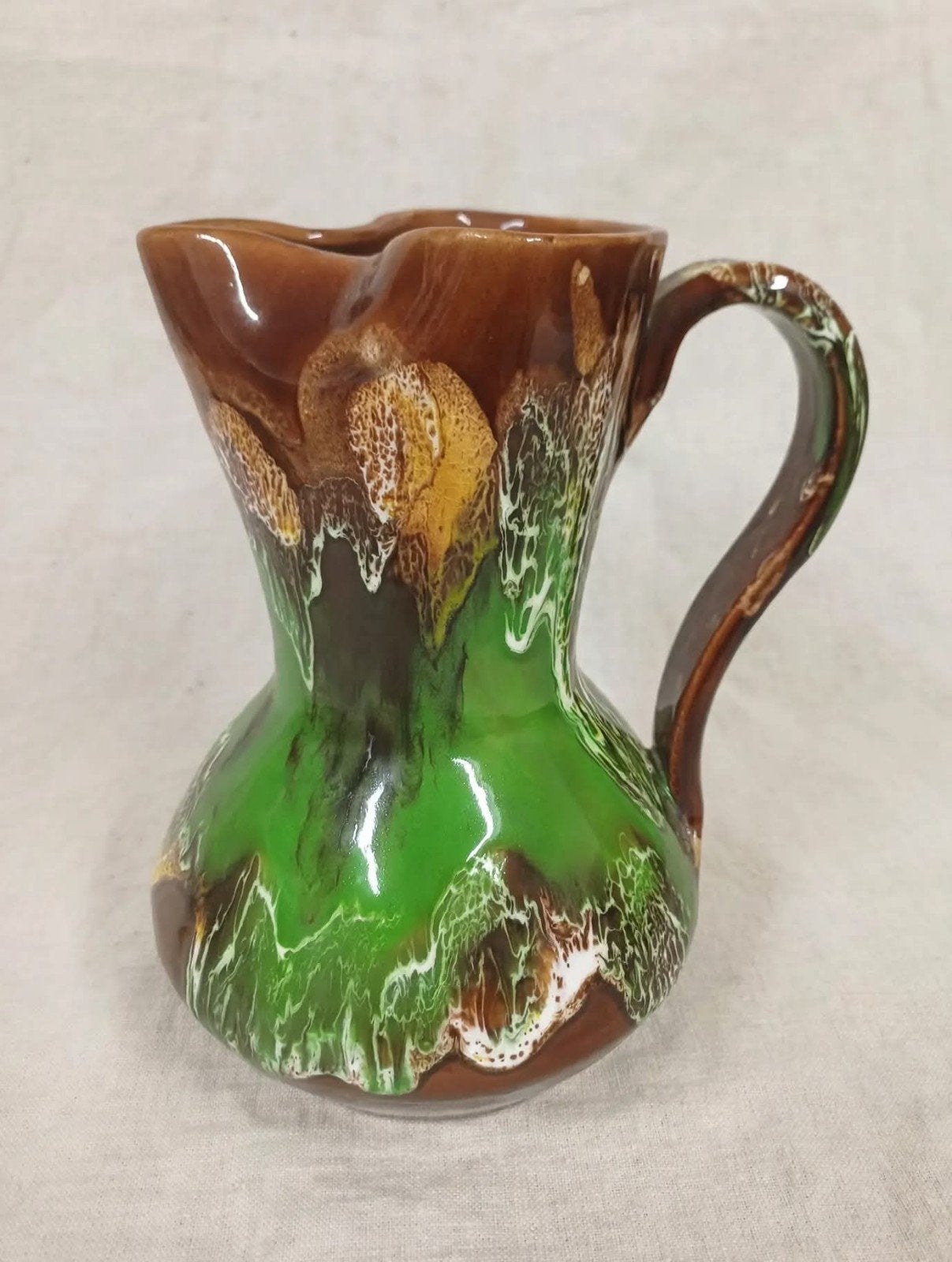 Vintage Fat Lava Kan 25cm Groen Bruin - Vallauris, Antiek en Kunst, Ophalen of Verzenden