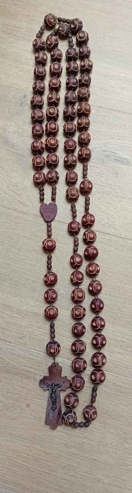 ​Grand Chapelet Ancien en Bois Sculpté - Souvenir de Lourdes