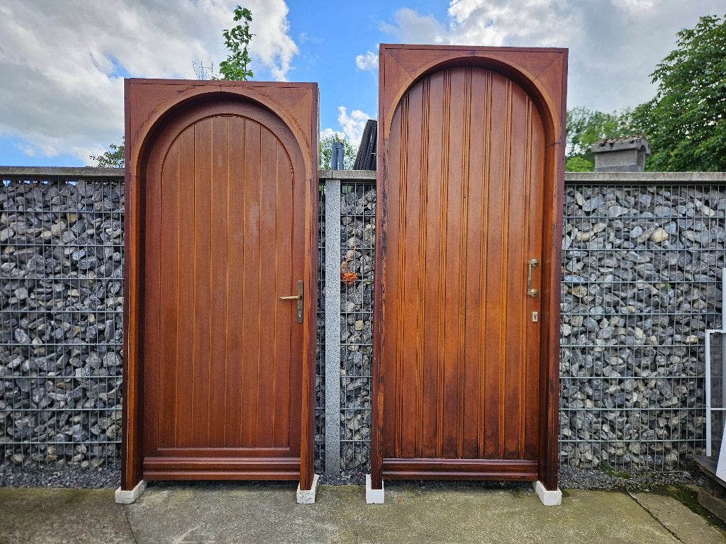Unieke Voordeur en Achterdeur in Sapeli mahonie Hout, Doe-het-zelf en Bouw, Deuren en Vliegenramen, Gebruikt, 215 cm of meer, Buitendeur