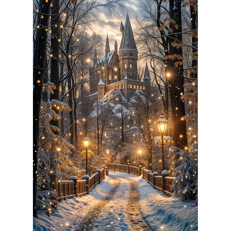 N 55 Diamond Painting château d'hiver 50x40cm (carré), Hobby & Loisirs créatifs, Bricolage, Neuf, Diamond painting, Éducatif, Autocollant