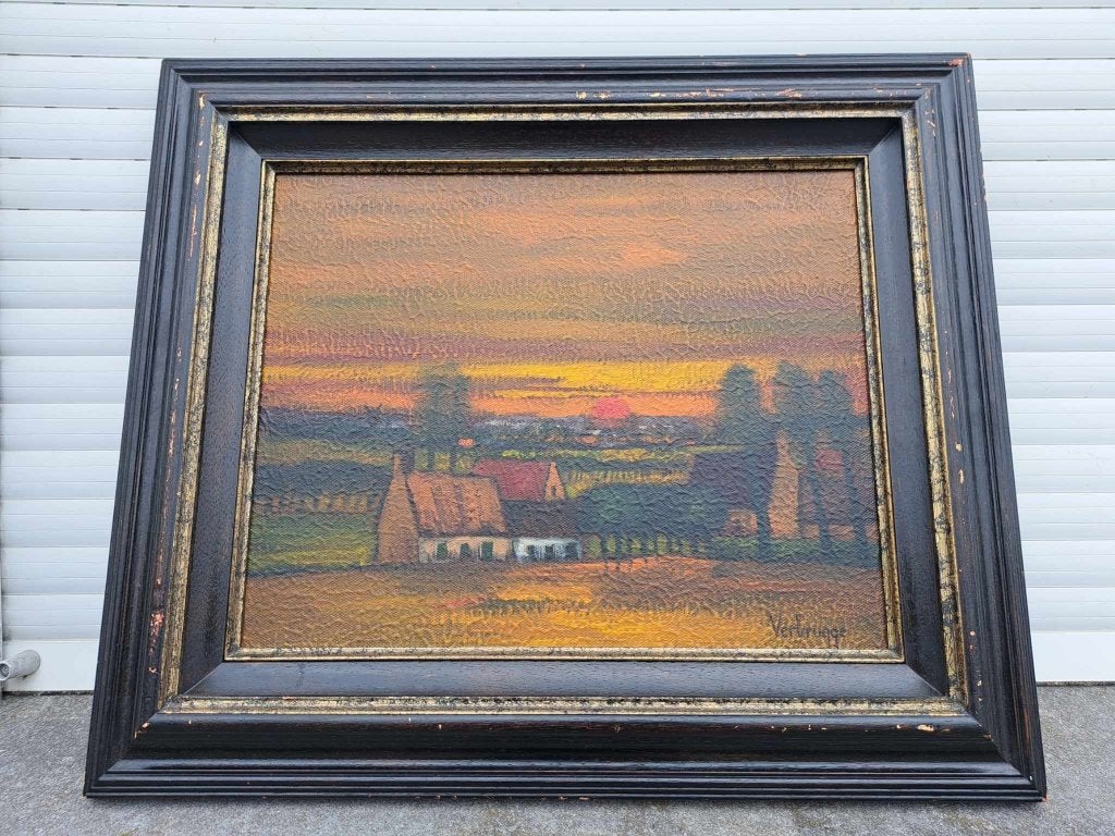 huile sur toile paysage avec maison signe willy verbrugge, Ophalen of Verzenden, Landschap, Doek