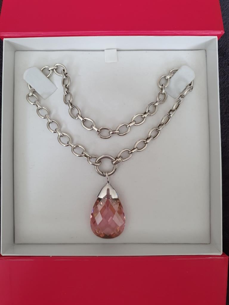 Prachtige zilveren halsketting van Zinzi, Handtassen en Accessoires, Met hanger, Ophalen of Verzenden, Zo goed als nieuw, Roze