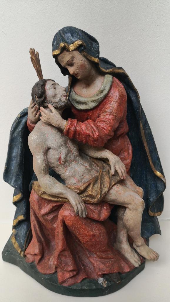 Houten Pietà met polychromie, Antiek en Kunst, Kunst | Beelden en Houtsnijwerken, Ophalen of Verzenden