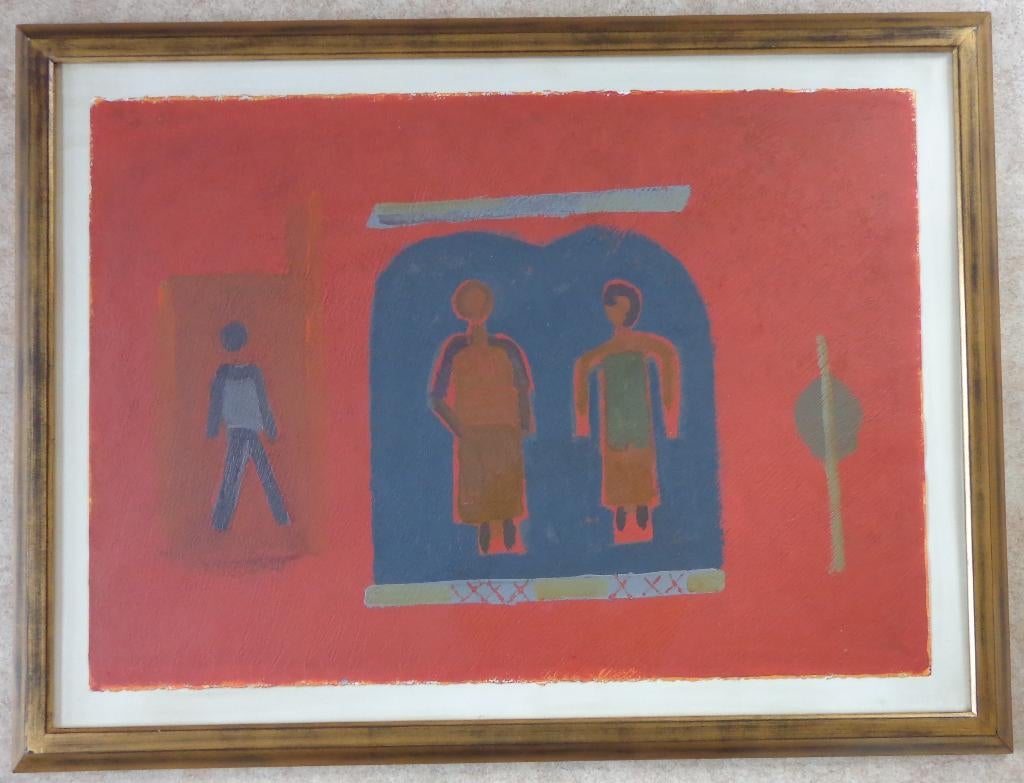 PAUL SEKETE / FIGUREN / OLIEVERF PAPIER / 90x120cm / KADER, Antiquités & Art, Peinture à l'huile, Figures, Signé, Enlèvement
