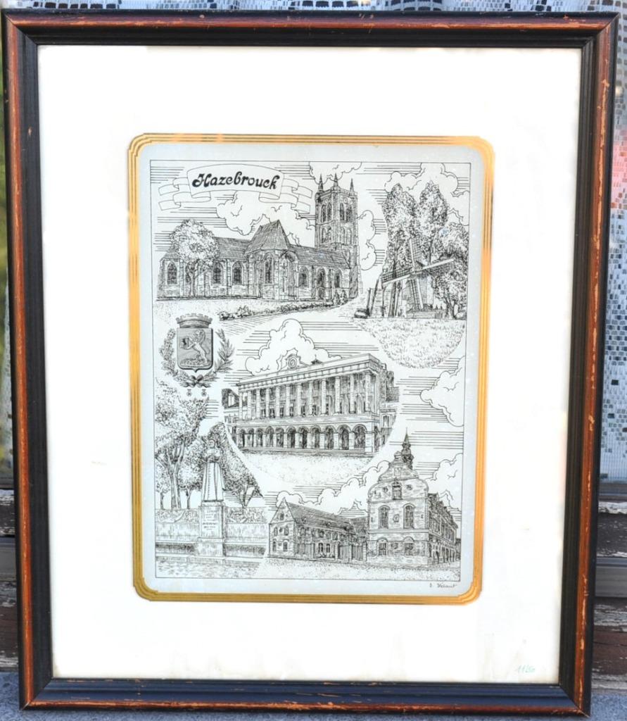 cadre avec gravure sur verre hazebrouck numeroté 11/50, Ophalen of Verzenden