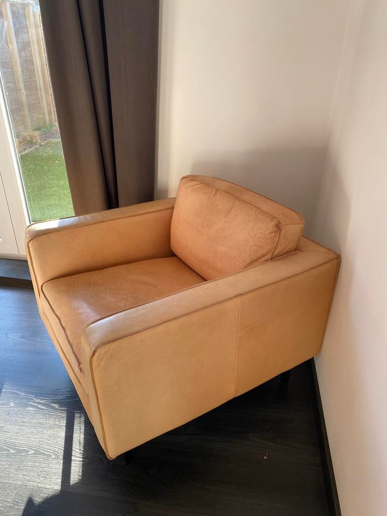 Fauteuil cognackleur, Ophalen, Eenpersoons, Zo goed als nieuw, Minder dan 150 cm