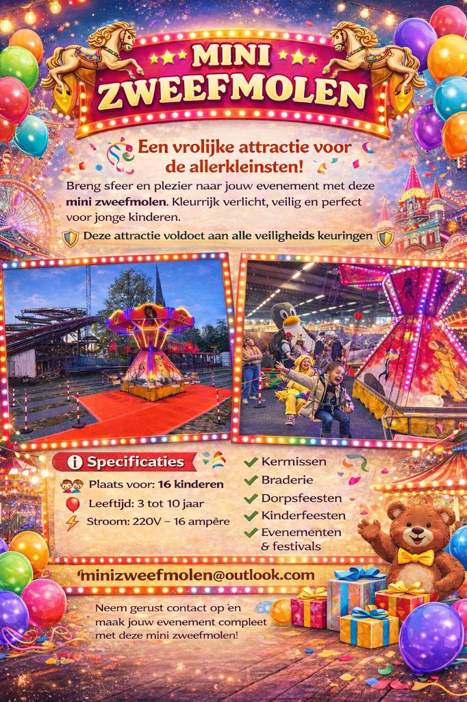 mini zweefmolen op uw evenement markt kermis braderie feest, Ophalen, Nieuw