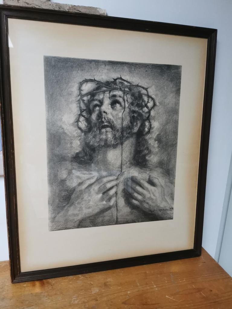 Antieke prachtige houtskool tekening van André Tahon, Antiek en Kunst, Ophalen