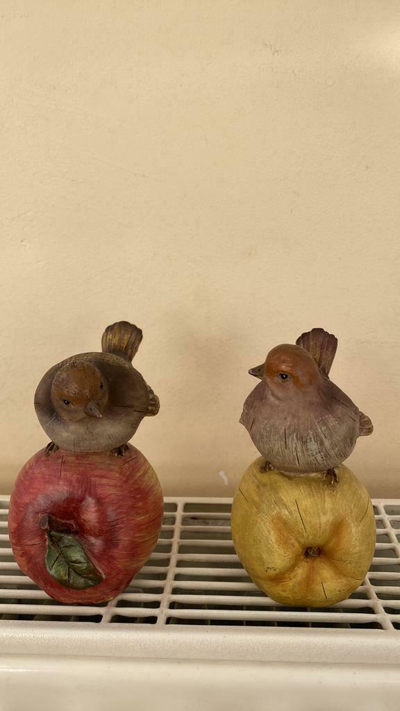 Paire d oiseaux posée sur une pomme et poire excellent état