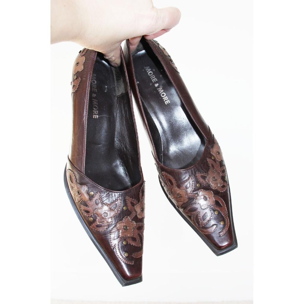 Superbes escarpins More & More en cuir s15 (taille 39) €35,-, More & more, Escarpins, Comme neuf, Brun