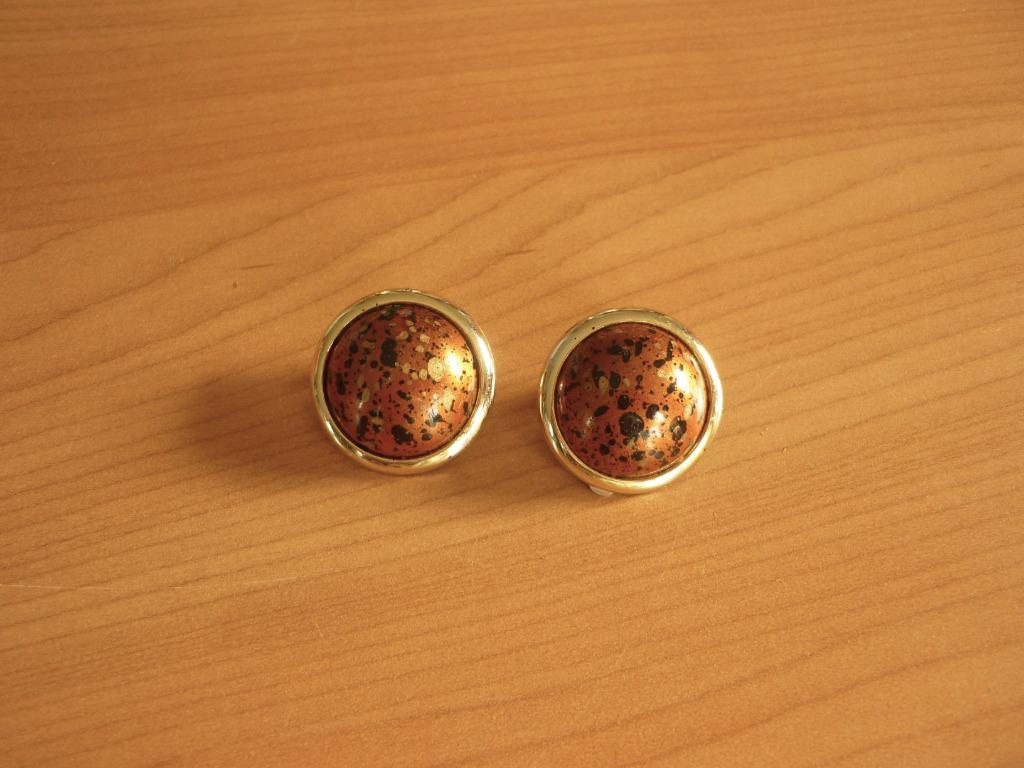 Gratis Ronde goud bruine spikkels oorbellen clips oorclips, Enlèvement ou Envoi, Or, Or