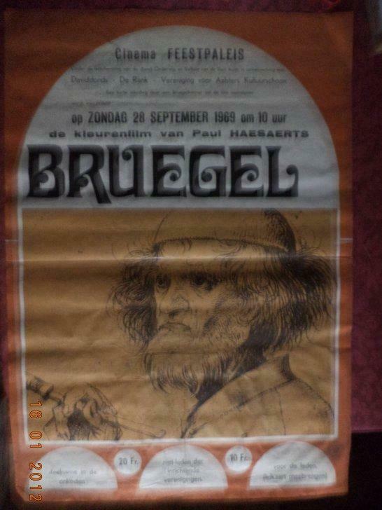 Affiche: Film: 'BRUEGEL'. Cinema Feestpaleis Aalst. 1969., Collections, Enlèvement ou Envoi, Utilisé