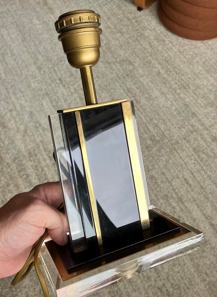 Art deco lamp uit '70 in messing en zwart, Huis en Inrichting, Lampen | Tafellampen, Gebruikt, Ophalen