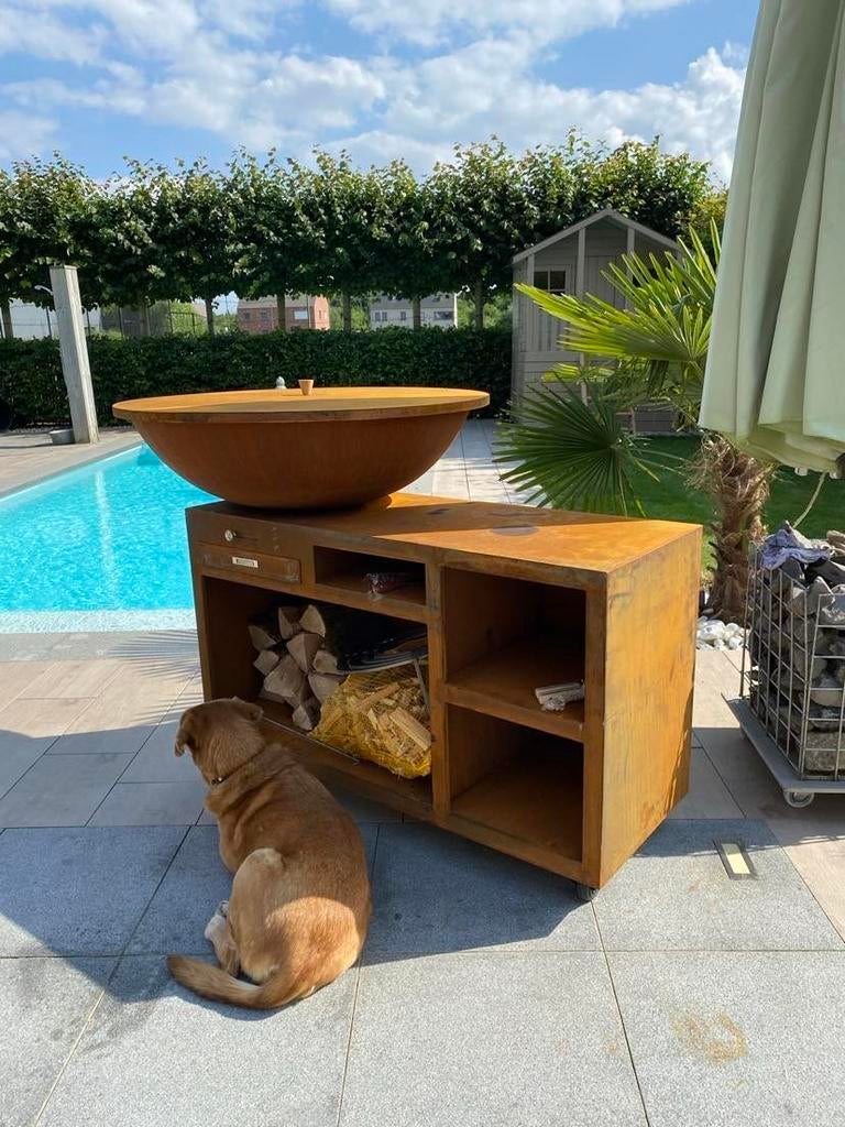 ‼️-30%‼️BBQ D100cm en Corten avec accessoires‼️, Jardin & Terrasse, Enlèvement, Neuf